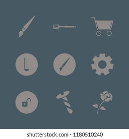 metallic icon. metallic vector icons set screw, spatula, shopping cart and brush