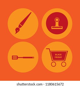 metallic icon. metallic vector icons set paper clip, brush, shopping cart and spatula