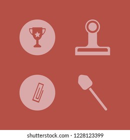 metallic icon. metallic vector icons set trophy cup, paper clip and shovel