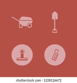 metallic icon. metallic vector icons set shovel, paper clip and wheelbarrow