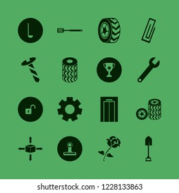 metallic icon. metallic vector icons set open lock, screw, spatula and car wheel