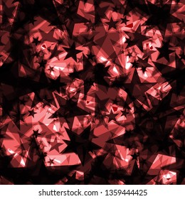 Metallic iridescent dark stars on a red background in the projection. Pattern to decorate any holiday and bright events.