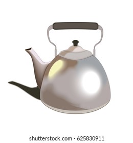 Metallic kettle on white background, vector illustration