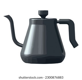 Metallic kettle pouring hot coffee over white