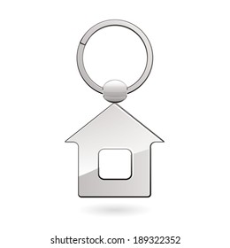 Metallic keychain with house  trinket for design.