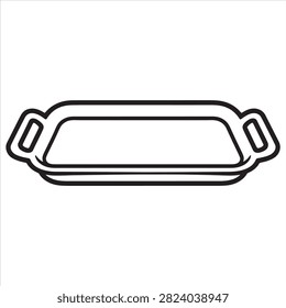 Metallic Kitchen Serving Tray Handles Food Platter Container Utensil Vector Line Art For Coloring Book