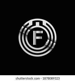 Metallic Letter F Logo Design with circle. Abstract Silver Letter F design for Branding.