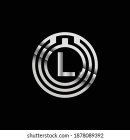 Metallic Letter L Logo Design with circle. Abstract Silver Letter L design for Branding.