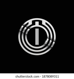 Metallic Letter I Logo Design with circle. Abstract Silver Letter I design for Branding.