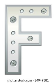   Metallic letter with rivets and screws