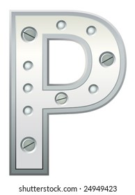 Metallic letter with rivets and screws