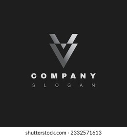 Metallic letter V Sleek, elegant, and clean logo design with abstract elements