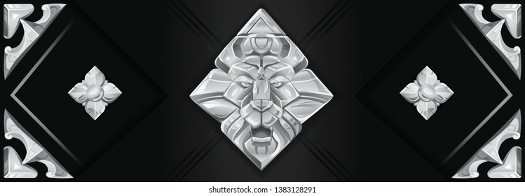 Metallic lion on the black banner,Vector illustration