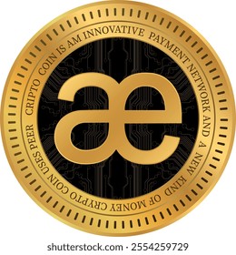 Metallic looking aevo cryptocurrency drawings on abstract background. 3d illustrations.