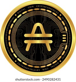 Metallic looking amp cryptocurrency drawings on abstract background. 3d illustrations.