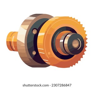 Metallic machinery turning piston in industrial workshop isolated