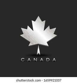 Metallic maple leaf emblem of Canada with 3D effect, silver texture creative concept patriotic symbol for the Canadian national banner