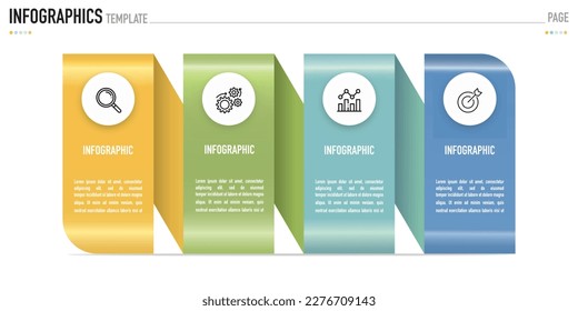 Metallic, metal color funnel infographic template as a vector with 4 step process option, colorful rectangle and circular icons on white background for business, sale presentation, slide modern style