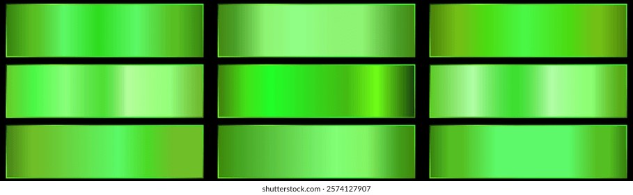 metallic neon green chrome gradient colorful palettes. Holographic background cores sample template for banner, screen, mobile, label, web. Metallic color gradient vector design.