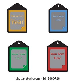Metallic new year sticker, icon, shiny badge, custom text, vector illustration, isolated on white background, red, blue, green, gold, 