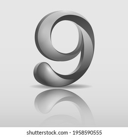 Metallic number 9. Vector illustration.