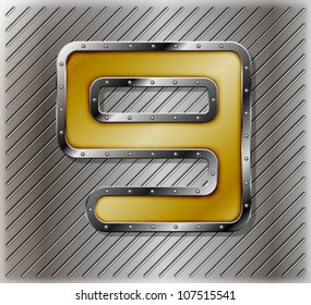 Metallic number nine, with rivets on a striped perforated metallic background