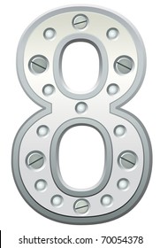 Metallic number with rivets and screws