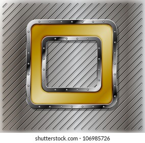 Metallic number zero,with rivets on a striped perforated metallic background
