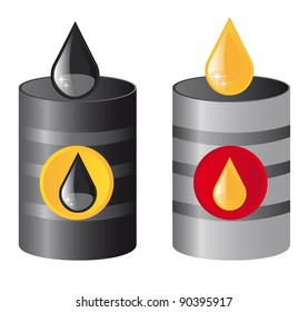 metallic oil barrels with raindrops. vector illustration