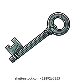Metallic old key isolated on white background icon
