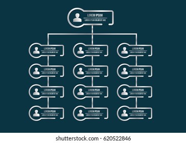 Metallic Organization Chart Infographics with People Icon, Business Structure, Vector Illustration.