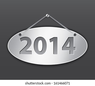 Metallic oval tablet for 2014 year. Vector illustration