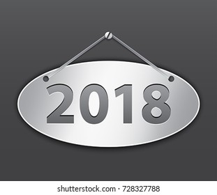 Metallic oval tablet for 2018 year. Vector illustration