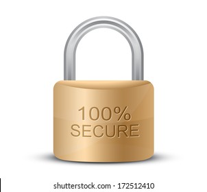 Metallic padlock. 100% Secure. SSL certificate sign for your website. Vector illustration