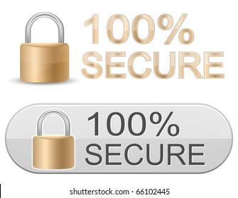 Metallic Padlock. 100% Secure. SSL Certificates Sign For Website.