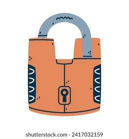 Metallic Padlock as Portable Lock with Shackle Vector Illustration