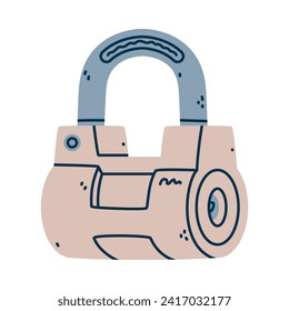 Metallic Padlock as Portable Lock with Shackle Vector Illustration
