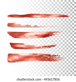 Metallic paint brush stroke set. Vector paint brush stroke collection. Abstract glittering textured brush strokes. Vector illustration of a coral metallic foil banners