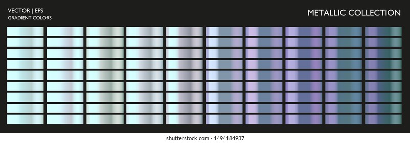 Metallic, pearl, silver, blue colorful palette set. Gradient background template for screen, mobile, banner, label, tag, packaging, print. Vivid color combination.