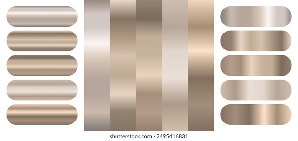 Metallische Perlglanz beige Textur. Set von realistischen metallischen Vektorgrafik-Farbverläufen.