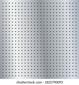 Metallic peg board perforated texture background material with round holes pattern board vector illustration. Wall structure for working tools.