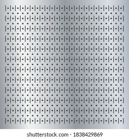 Metallic peg board perforated texture background material with round holes pattern board vector illustration. Wall structure for working tools.