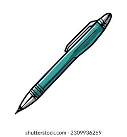 Metallic pen with blue color icon isolated