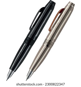 Metallic pens design over white