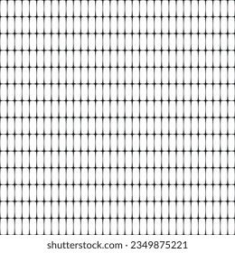 Metallic perforated mesh with rectangular holes. Crossed parallel black lines on a white background. Geometric texture. Seamless repeating pattern. Vector illustration. 