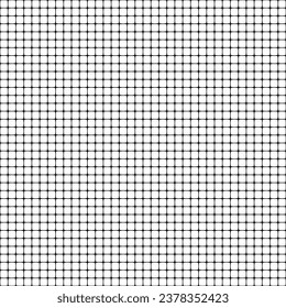 Metallic perforated mesh with square holes. Crossed parallel black lines on a white background. Geometric checkered texture. Seamless repeating pattern. Vector illustration. 