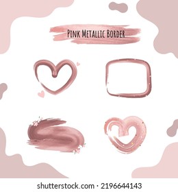 Metallic pink abstract heart, square frame for valentine decoration.