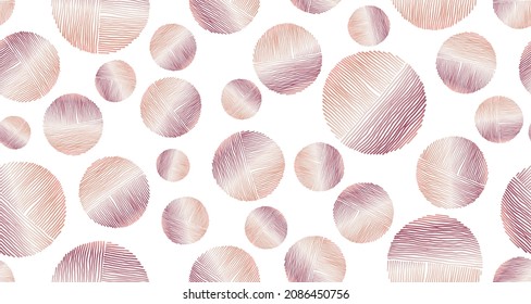 Metallic pink circles of lines on white background seamless pattern design. Abstract background with metallic gradient polka dots mix in stripes. Rich fashionable pattern for textile print