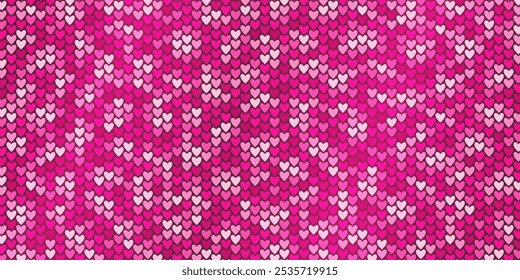 Metallic pink heart shaped sequins background. Abstract glitter texture, love symbol