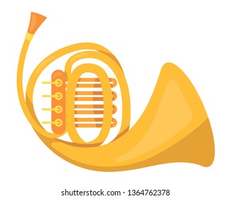 Metallic pipe, music tube. Wind classic metallic musical instrument, concert instrument tube for ethnic and concert performance. Festive accessory. Vector cartoon illustration isolated.